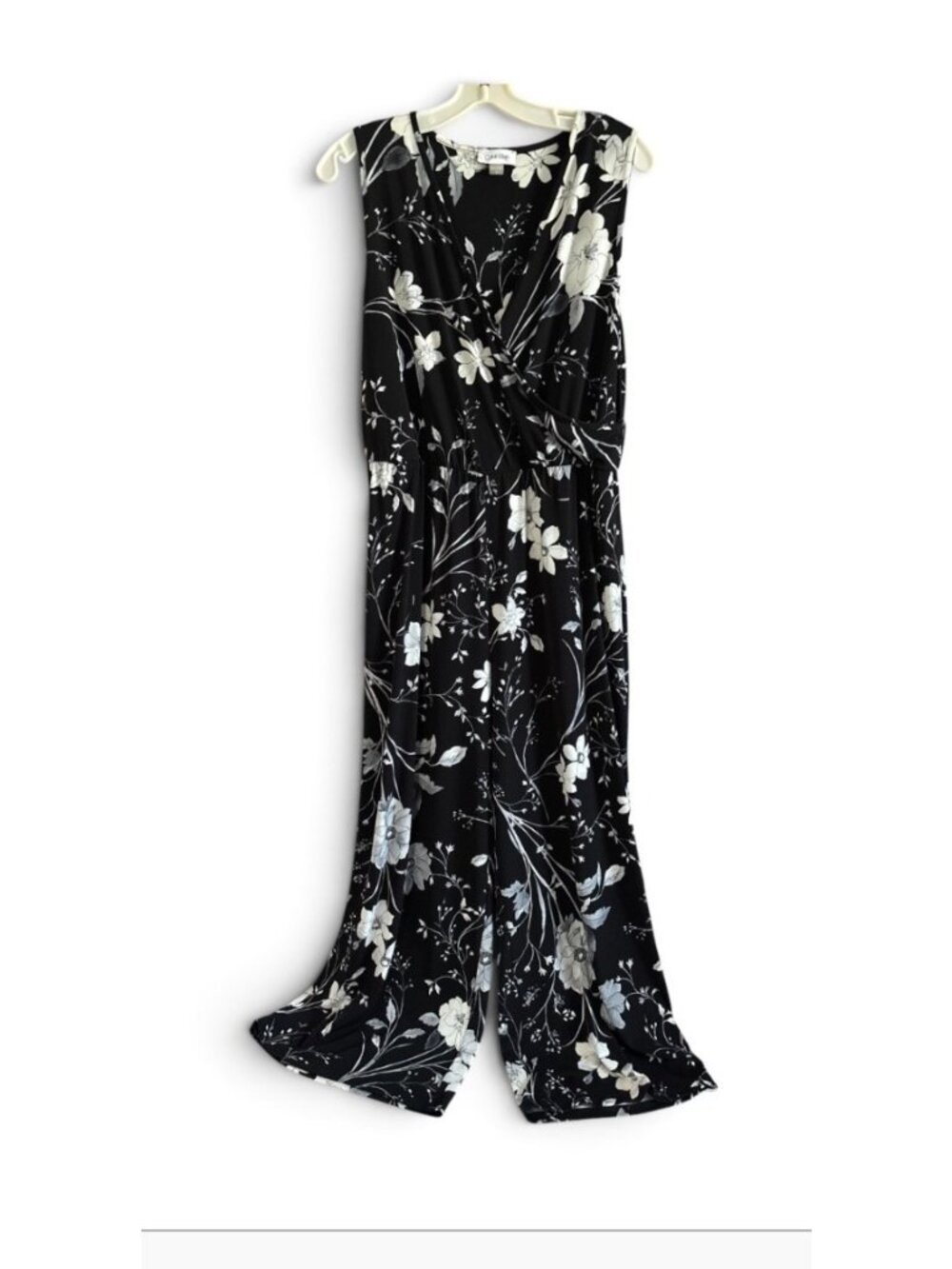 Calvin Klein BOHO Black & White Cropped Flared Jumpsuit Size 12